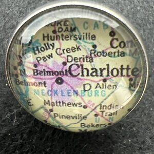 Charlotte North Carolina Pin Map Under Glass Lapel Brooch 5/8"